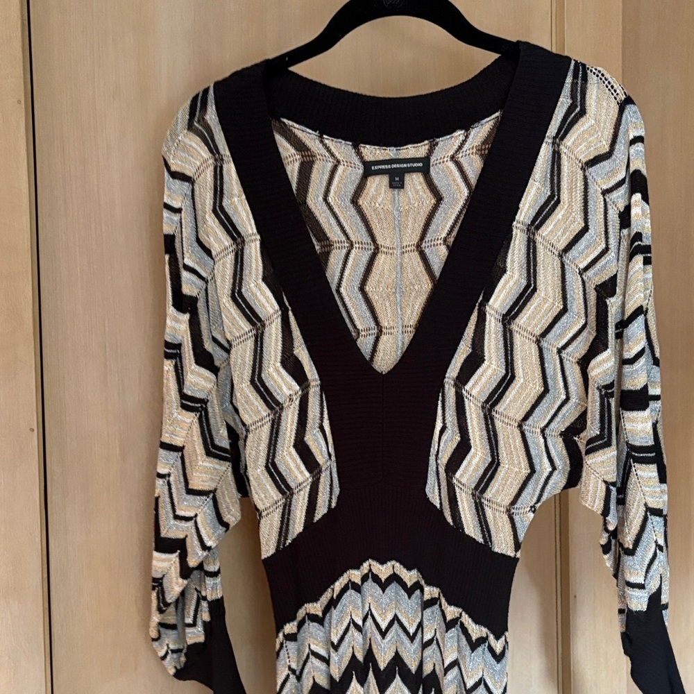 Express Black and Gold Patterned Knit Dress